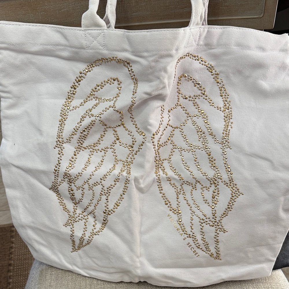 Victoria's Secret Cream Tote with Gold Wings